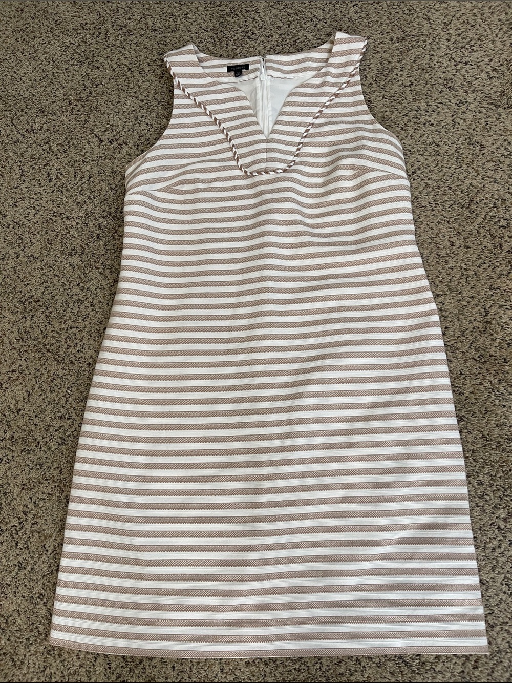 Talbots Sleeveless Striped Shift Dress in Beige and White